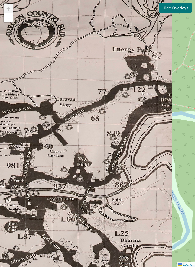 Leaflet map with custom Oregon marker and semi-transparent site overlays